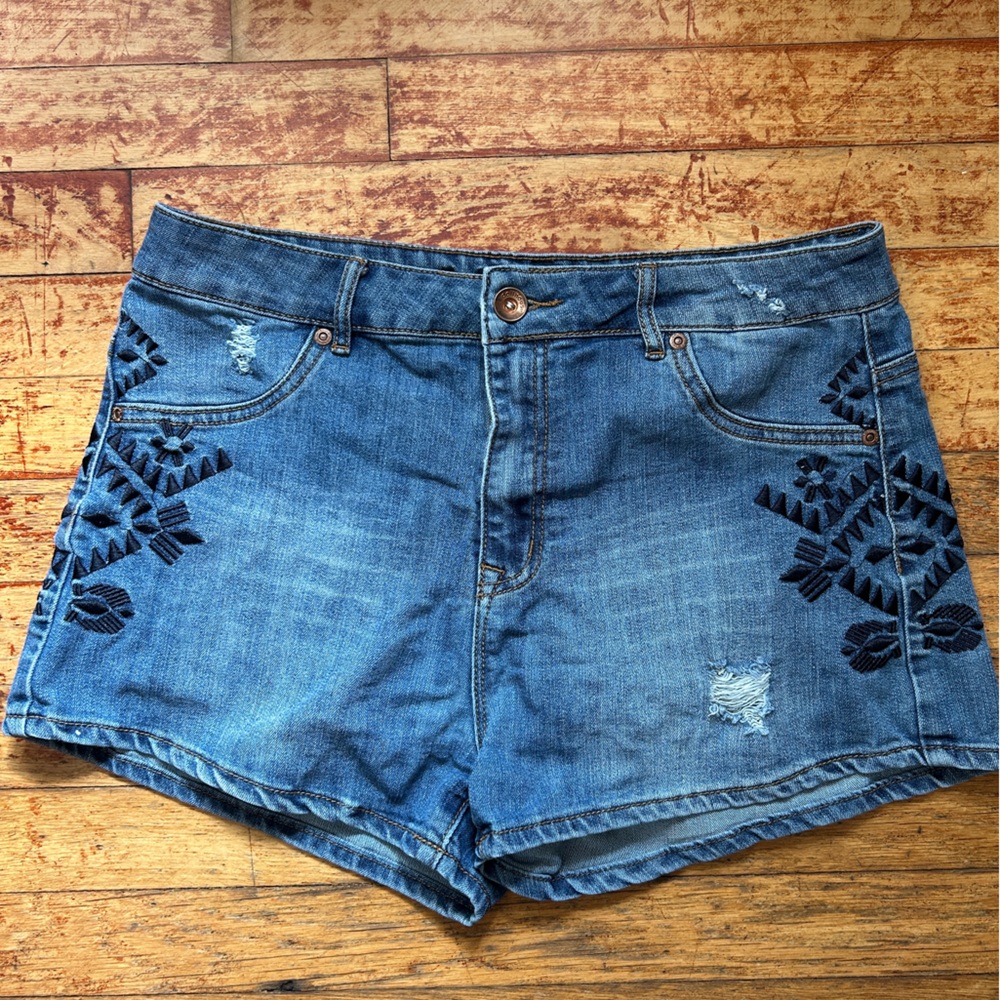 Dollhouse Blue Embroidered Jean Shorts